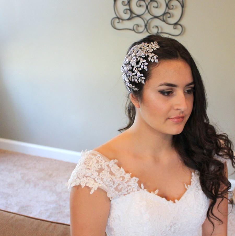 Hochzeit - Swarovski Wedding headpiece, Bridal hair accessory, Rhinestone headpiece, Face Framer head piece, Bridal hair comb, Bridal hair vine