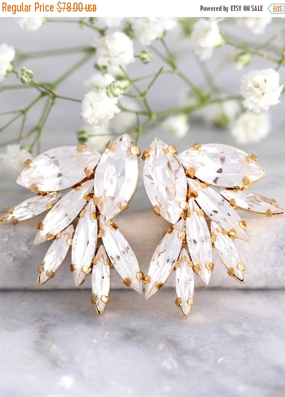 زفاف - Crystal Statement Bridal earrings, Silver Bridal Crystal earrings, Bridesmaids earrings, Swarovski crystal Wedding jewelry, Gift for woman