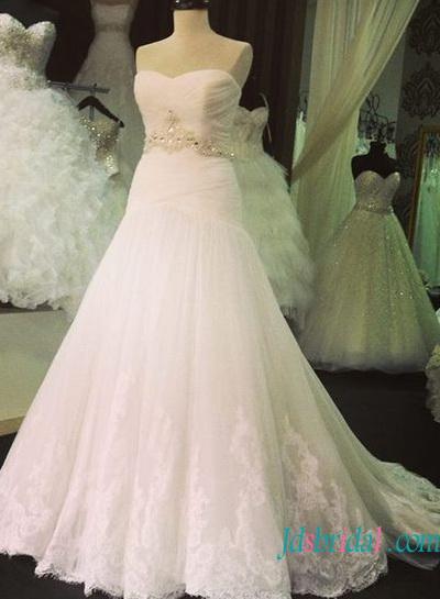 زفاف - Beautiful strapless trumpet tulle with lace detailed wedding dress