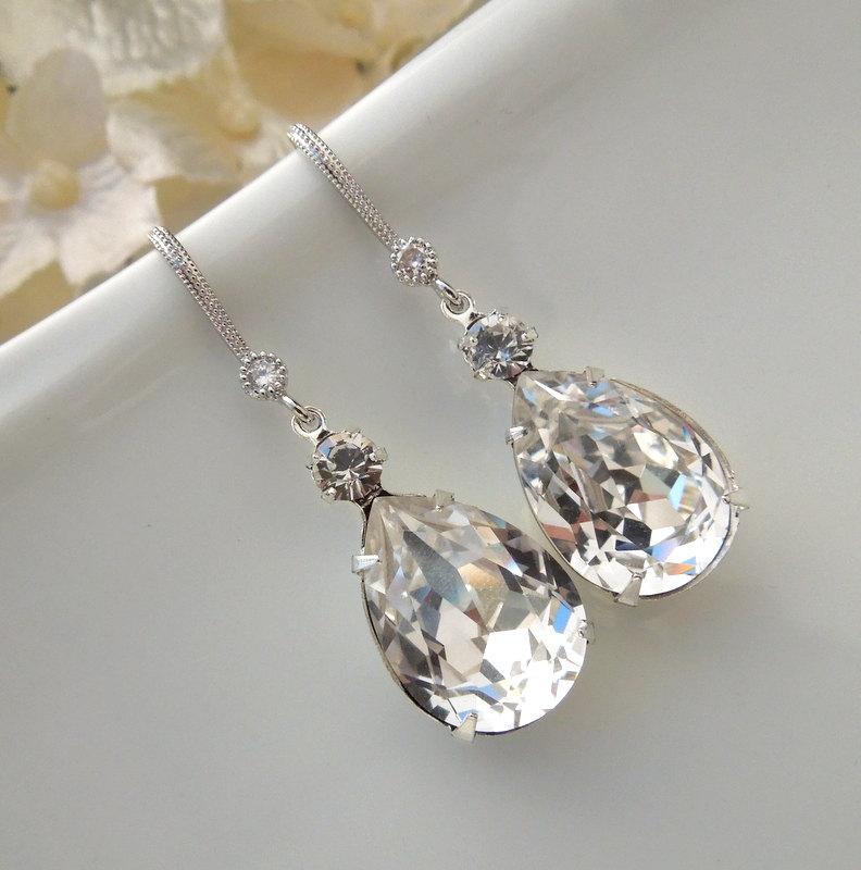 Hochzeit - Rhinestone Bridal Earrings,Swarovski Crystal,Statement Bridal Earrings,Teardrop Earrings, Wedding Jewelry, Wedding Crystal Earrings,ARIA