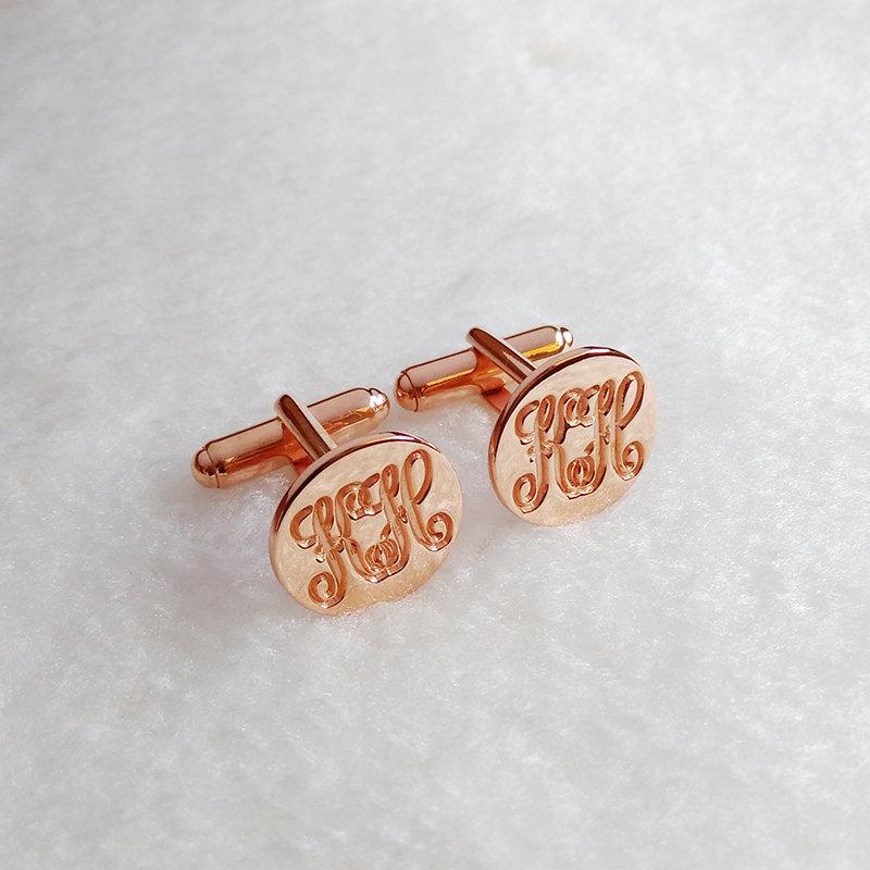 Wedding - Rose Gold CuffLinks,Personalized Two Initial Cufflinks,Groom Wedding CuffLinks,Engraved Monogram CuffLinks,Elegant Monogrammed Cufflinks