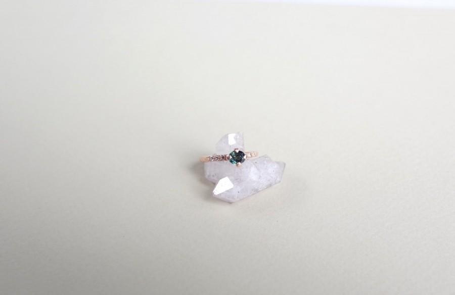 Wedding - Green + White Sapphire Rose Gold Ring