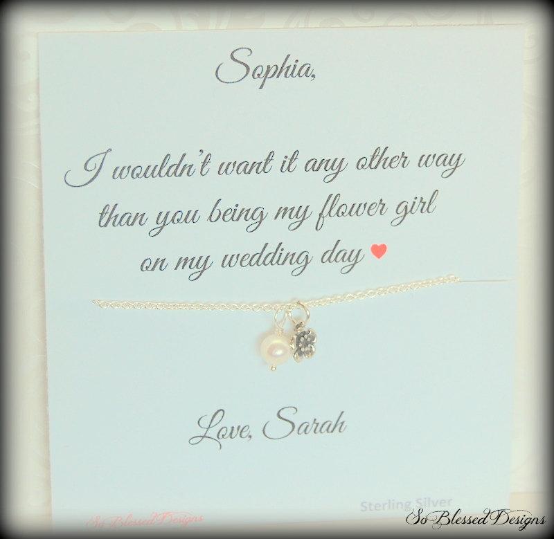 Wedding - Flower girl necklace, Gift set for FLOWER Girl, Flower girl gift, childrens jewelry, pearl necklace, Flower girl card with necklace