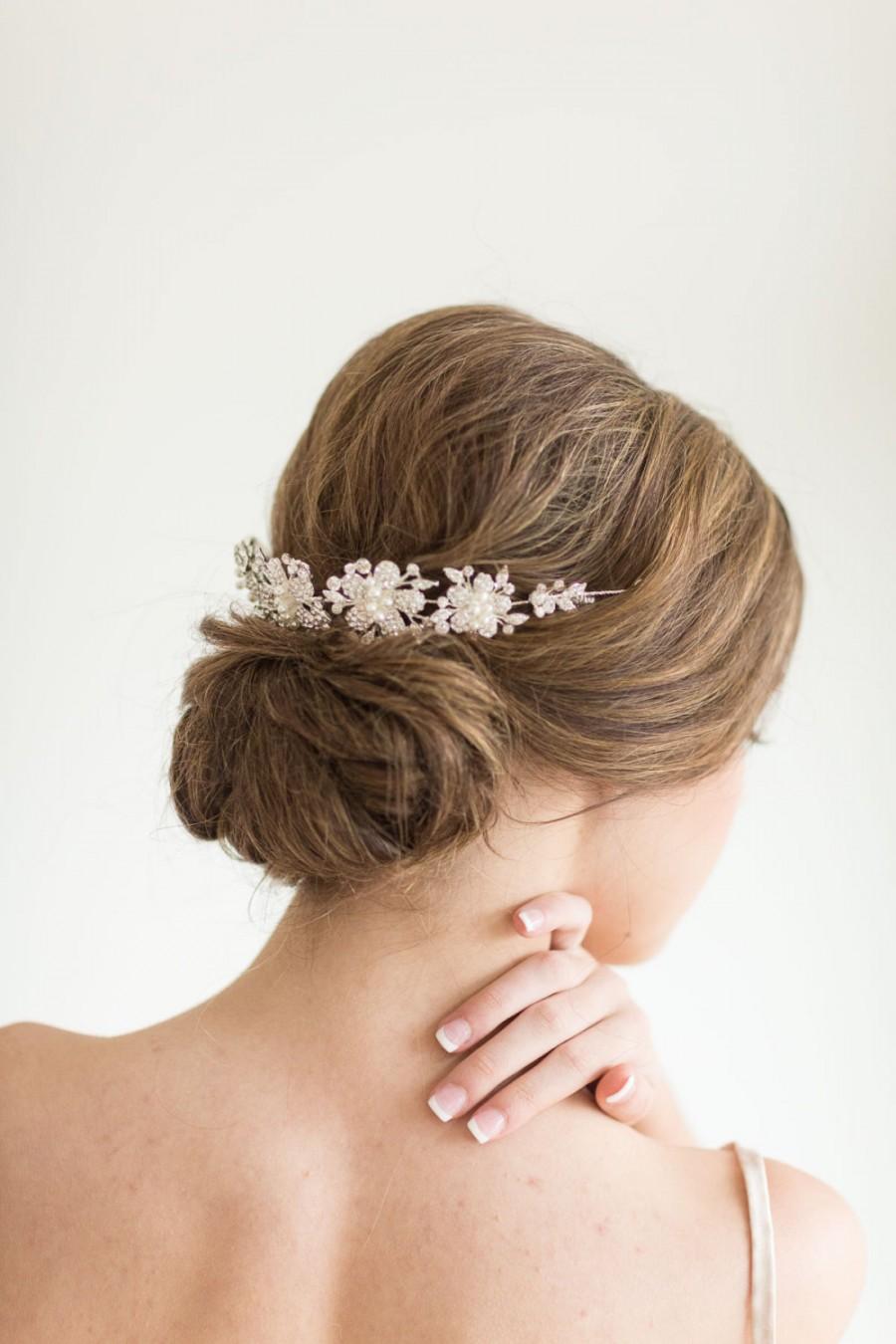 Hochzeit - Crystal Vine Headpiece, Wedding Headband, Bridal Rhinestone Pearl Headband, Bridal Hair Swag