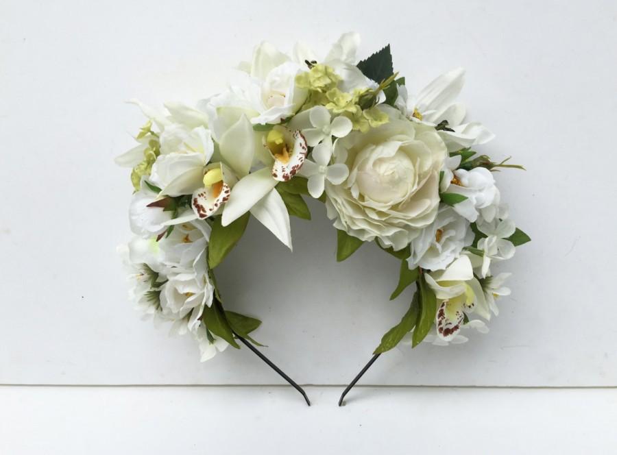Hochzeit - Orchid Bridal Flower Crown - Bohemian Wedding, Tropical, Flower Headband, Floral Crown, Ivory Flower Crown, Headband, Bridal Headpiece, Boho