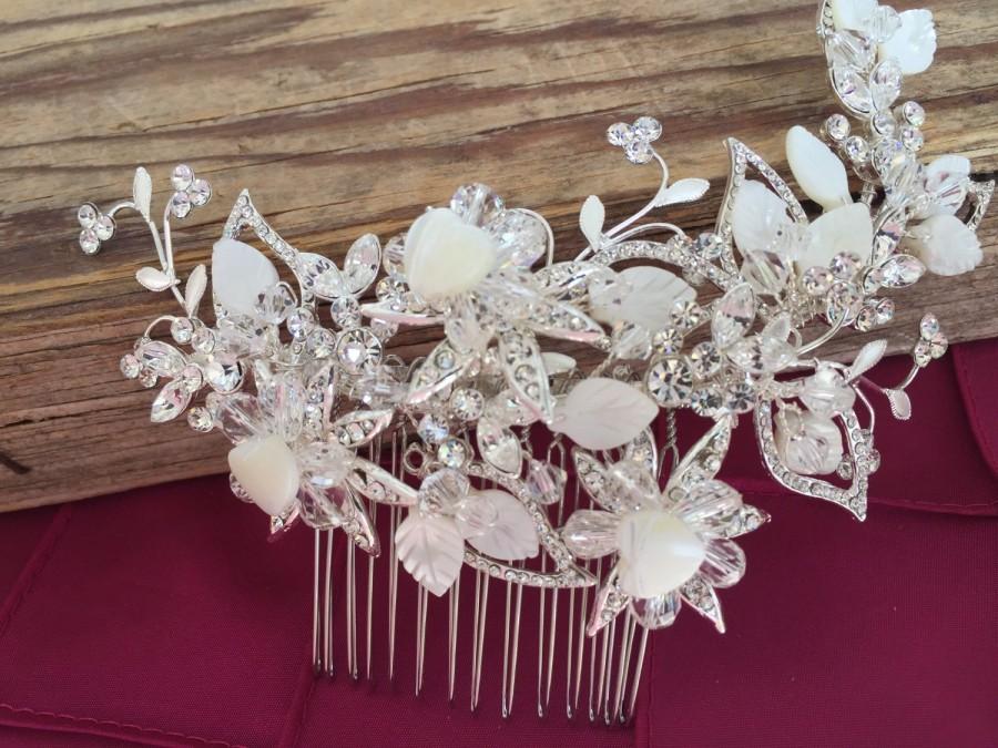 زفاف - Bridal Hair comb W mother of pearl shell wedding hair comb,wedding Hair accesories,pearl Bridal Comb,Crystal wedding comb,bridal Head pieces
