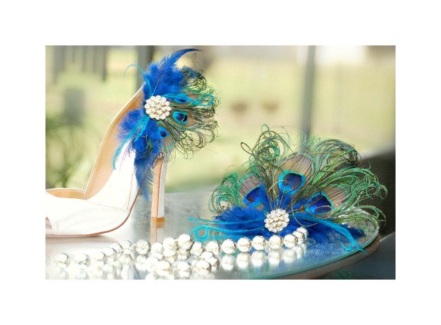 Wedding - Rhinestone & Peacock - Navy Fascinator Hair Comb / Pin. Summer Statement. Couture Bride Bridal Bridesmaid, Paon Pfau Pavo Iridescent Feather