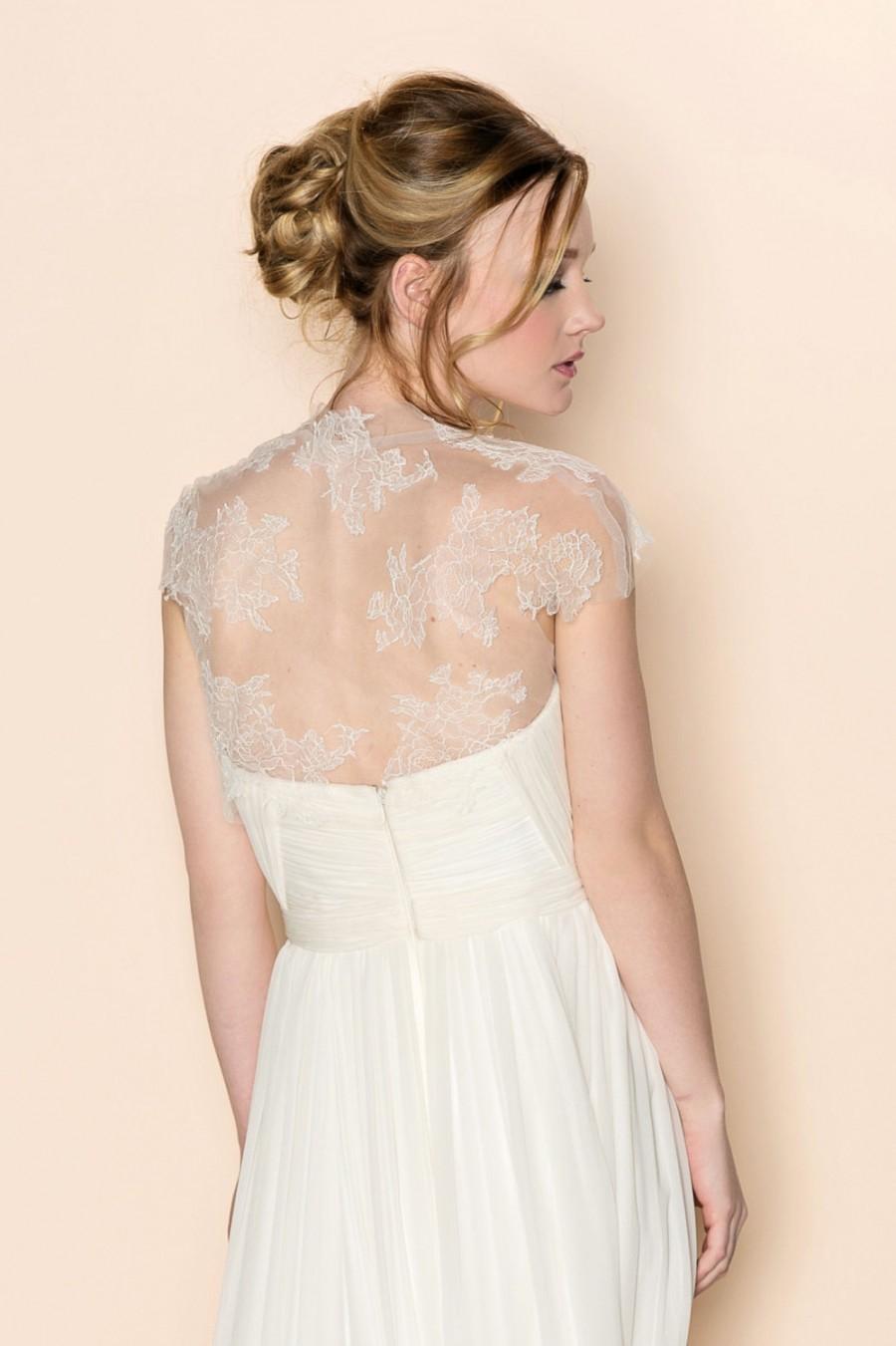 Hochzeit - Amber Couture French lace and illusion tulle cap sleeves bridal bolero shrug cover up