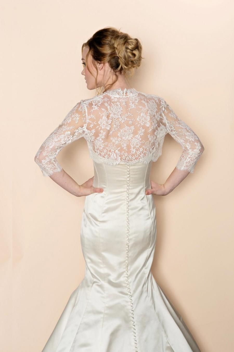 Hochzeit - Celine Bridal French Lace Bolero cover up shrug In Ivory