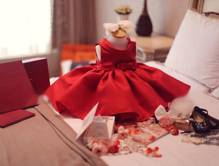 Mariage - High quality red girl dress princess baby dress flower girl dresses tutu dress wedding birthday winter chrismast dress