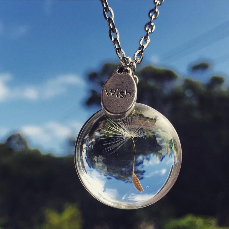 Wedding - FREE SHIPPING - Dandelion Seed Necklace or Keyring - Dandelion Seed Necklace - Glass, Wish, Nature, Unique