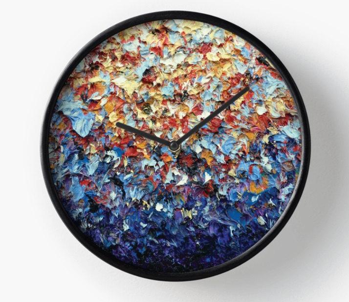 Mariage - Expressionist Wall Clock, Colorful Rainbow Wall Clock, Wood Framed Clock, Abstract Art Home Decor, Round Clock, Bedroom Decor, Boho Chic