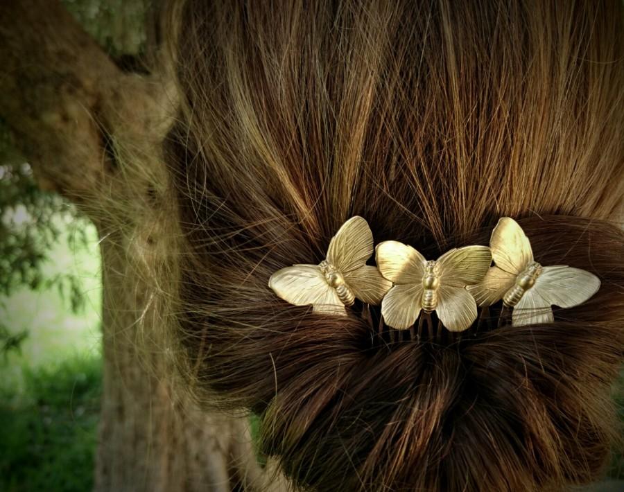 Hochzeit - Butterfly Hair Comb Gold Butterflies Hair Comb Butterfly Hair Clip Butterfly Headpiece Bridal Hair Wedding Headpiece Wedding Jewelry