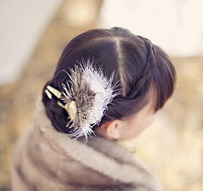 Wedding - Feathered Antler Bridal Fascinator - AVILLA- Hair Comb Fork Earthy Tribal Woodland Wedding Hair Jewelry