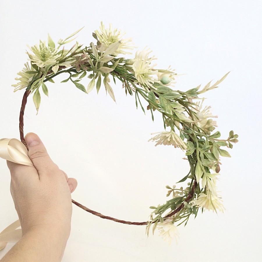 زفاف - Green Crown- Bridal Ethereal Halo- Greenery Flower Crown- Rustic wedding headpiece-Hair Vine