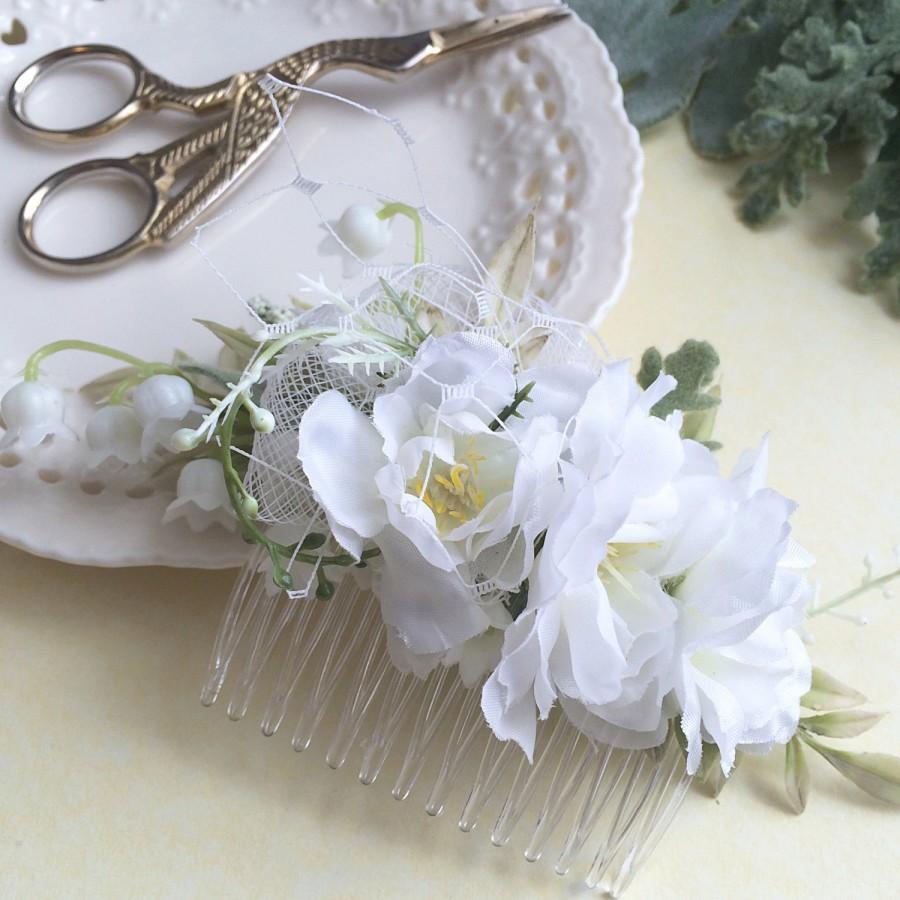 زفاف - White Bridal Flower Comb-  Floral Headpiece- Wedding Bridal Bohemian Floral Hair Accessory- Cherry blossom flower