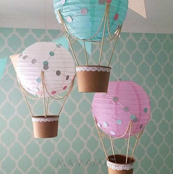 زفاف - Whimsical Hot Air Balloon Decoration DIY kit , nursery decor , travel theme Baby shower , hot air balloon , travel theme nursery - set of 3