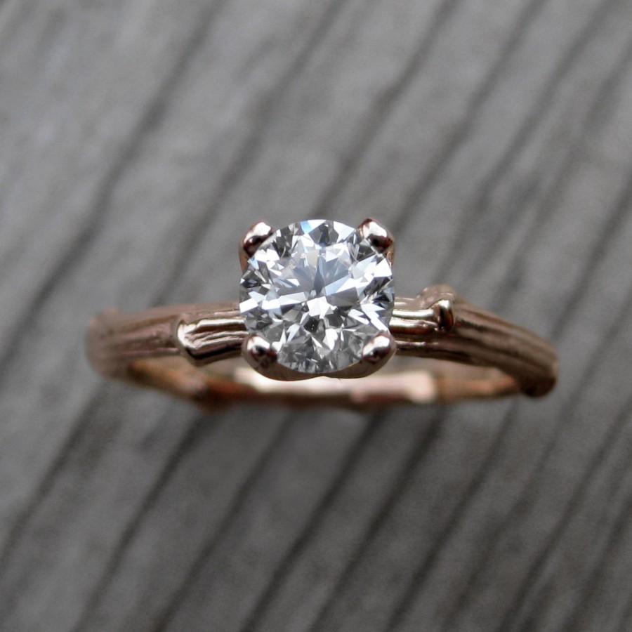 زفاف - Diamond Twig Engagement Ring: White, Yellow, or Rose Gold; Half Carat; Prong Setting