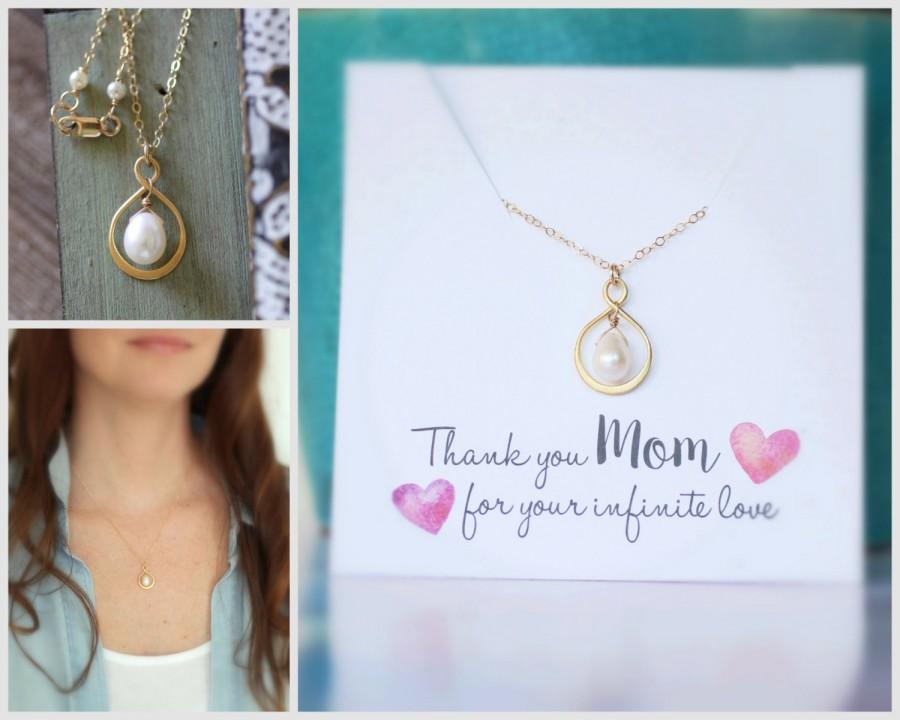 Wedding - Mother of the Bride Gift, Mother of the Groom Gift, Infinity Necklace, Gold, Freshwater Pearl, Mom Necklace, Thank you Gift, Mother's Gift