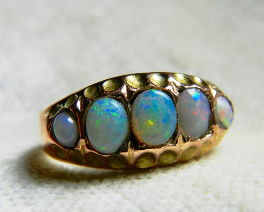 Wedding - Opal Ring Australian Opal Engagement Ring Opal Wedding Band Rose Gold Victorian Blue Opal Ring Bezel October Birthstone Opal Engagement Ring