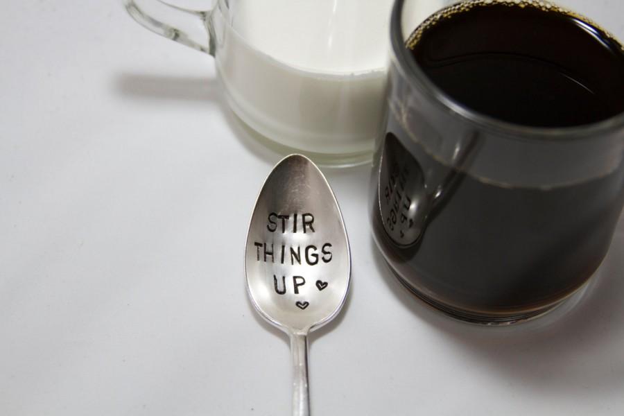 Hochzeit - Stir Things Up - Hand Stamped Spoon - Coffee, Tea, Vintage, Holiday, Under 25 Gift - forsuchatimedesigns