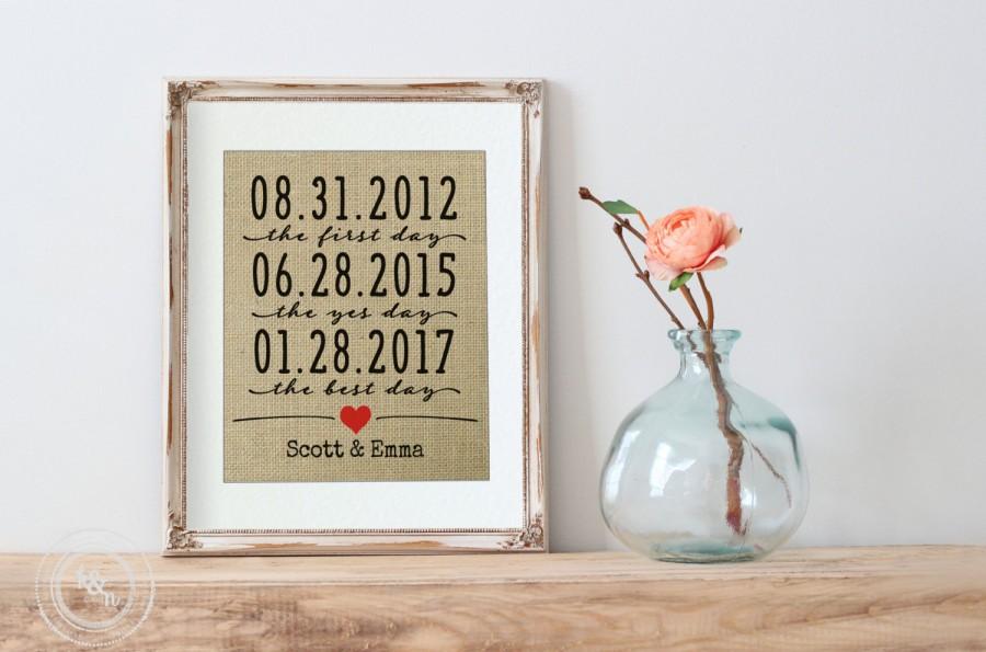 Hochzeit - Personalized Anniversary Gift on Burlap, Gift for Her, Wedding Gift, House Warming Gift, Gift for Couples, Couples Gift, Monogrammed Gift