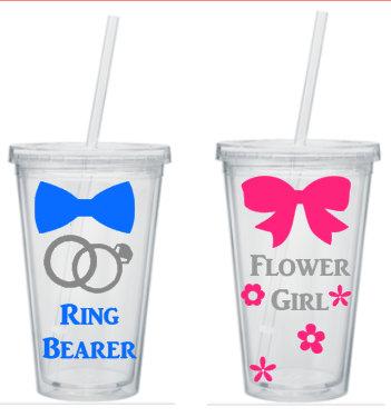Wedding - Ring Bearer And Flower Girl Tumbler Set, Ring Bearer Gift, Flower Girl Tumbler, Flower Girl Cup, Flower Girl Gift, Ring Bearer Tumbler