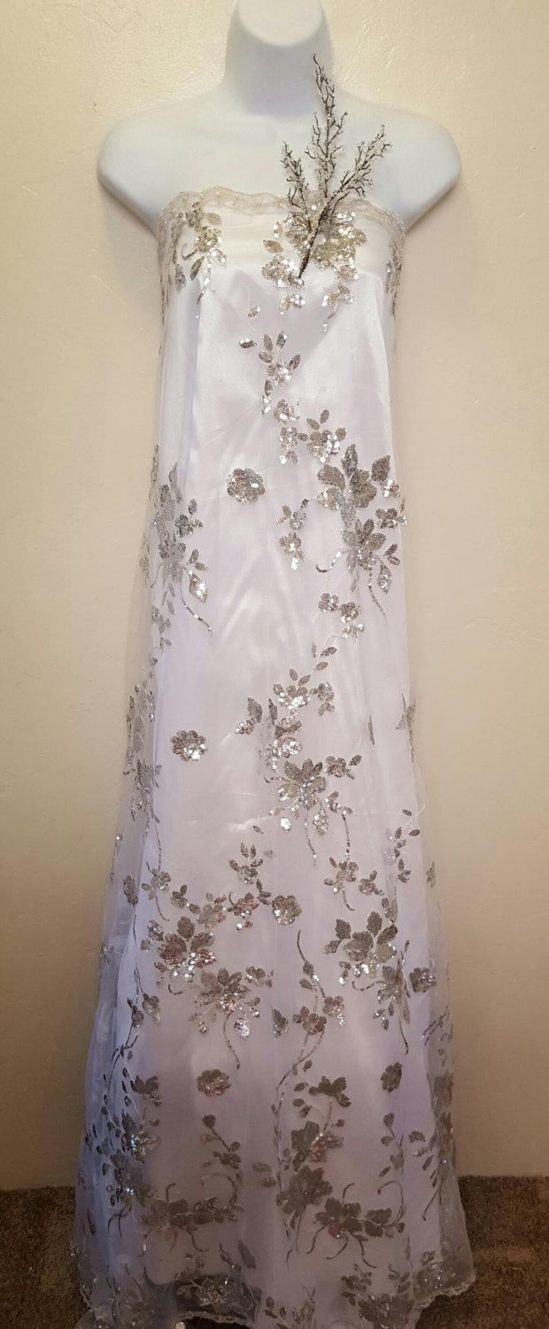Mariage - Romantic Holiday Winter Wonderland Ice Goddess Strapless Sequin Sheath Bridal Wedding Gown
