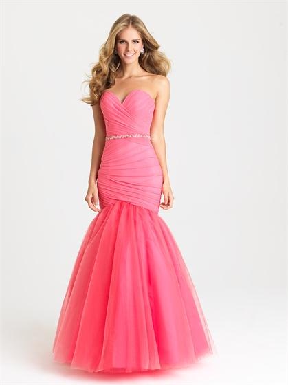 Mariage - Chic Sweetheart Ruched Bodice with Jeweled Belt Tulle Prom Dress PD3204