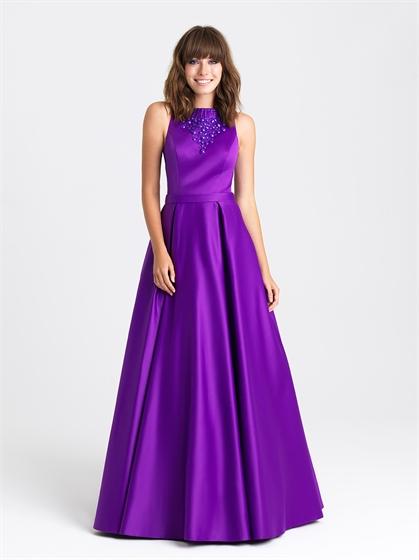 Свадьба - Ball Gown Bateau Neckline Beaded with Belt Satin Prom Dress PD3208