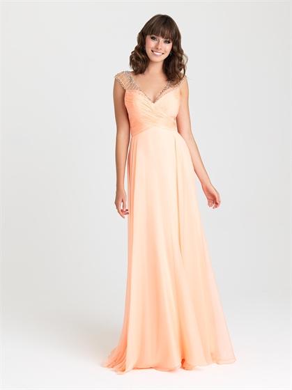 زفاف - Beaded Cap Sleeves Ruched Bodice Chiffon Prom Dress PD3210