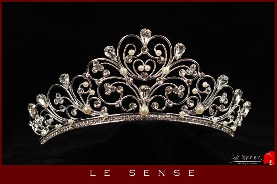 زفاف - Unique handmade tiara crown with wires, princess tiaras made for wedding for order inlaid with tear drops SWAROVSKI Crystals and round pearl