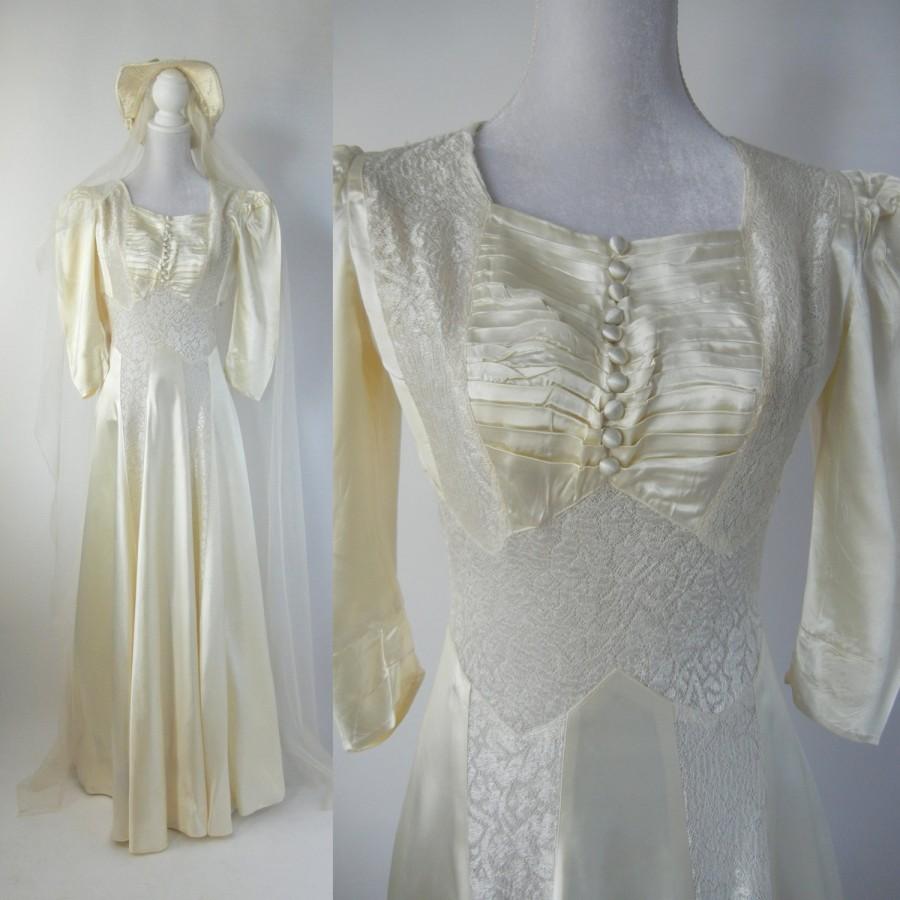 Wedding - Vintage Wedding Dress, 1930s Wedding Dress, 30s Wedding Gown, Satin Wedding Dress, Art Deco Gown, Art Deco Wedding Gown, Ivory Wedding Dress