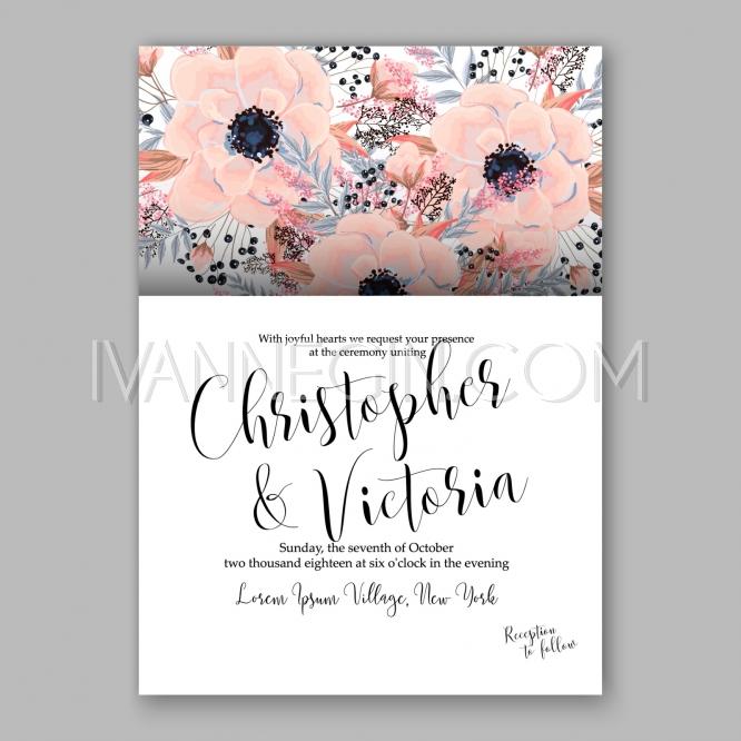 Свадьба - Anemone wedding invitation card printable template - Unique vector illustrations, christmas cards, wedding invitations, images and photos by Ivan Negin