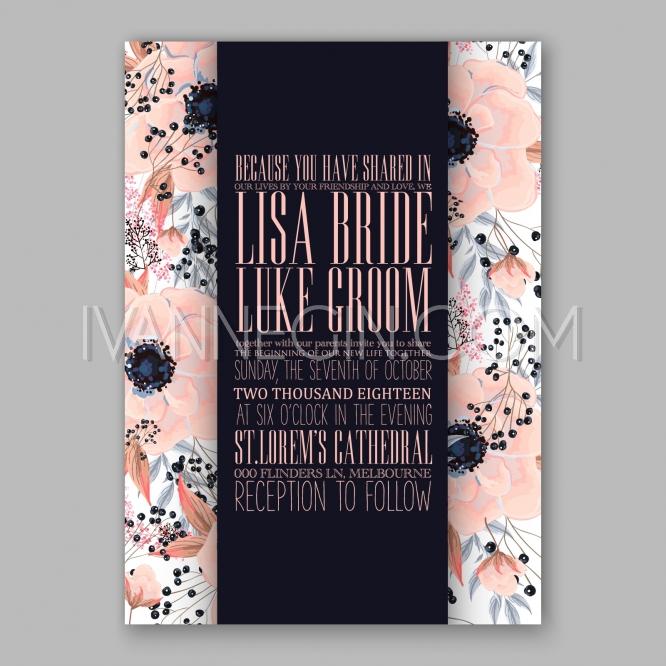 Wedding - Anemone wedding invitation card printable template - Unique vector illustrations, christmas cards, wedding invitations, images and photos by Ivan Negin