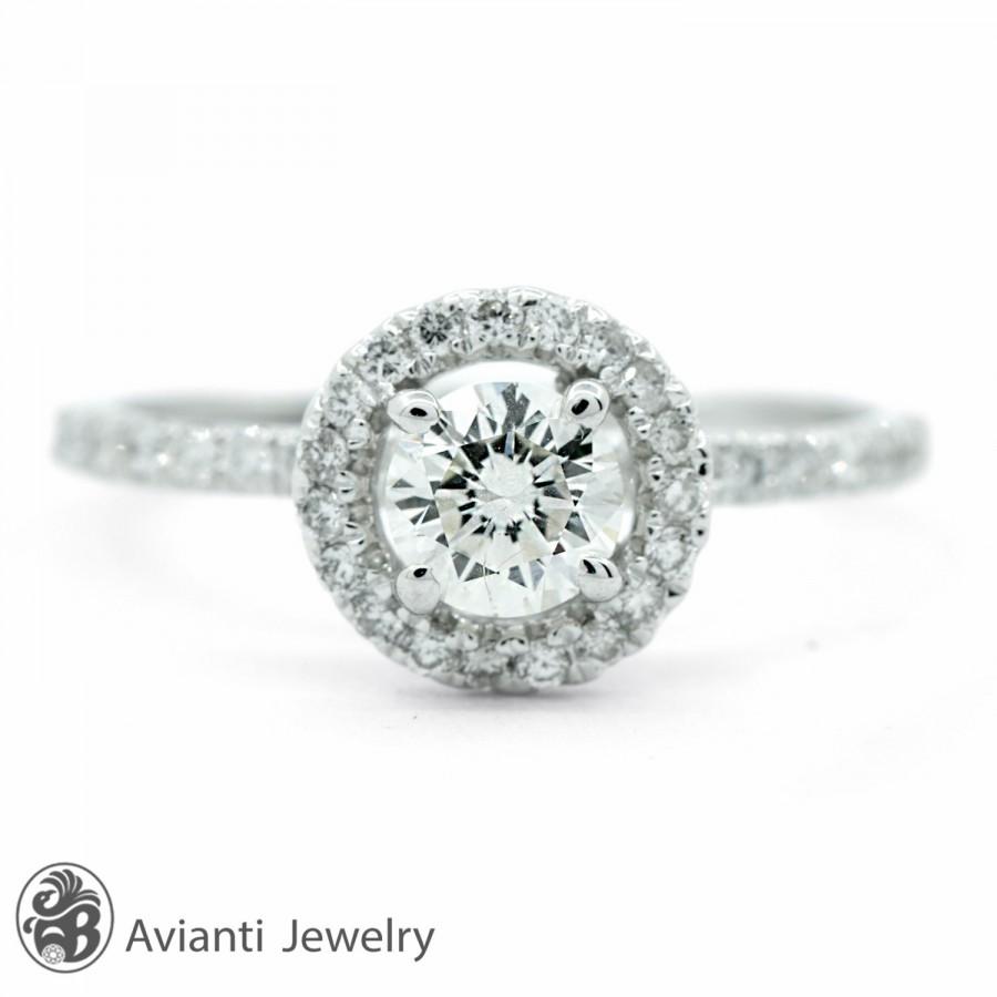 زفاف - Ring, Single Halo Diamond Ring, Simple Single Halo Ring, Round Cut Diamond Engagement Ring, Engagement Ring 