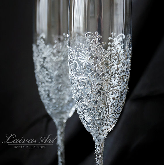 Hochzeit - Silver Wedding Champagne Flutes Wedding Champagne Glasses Wedding Toasting Flutes Silver Wedding Gatsby Wedding