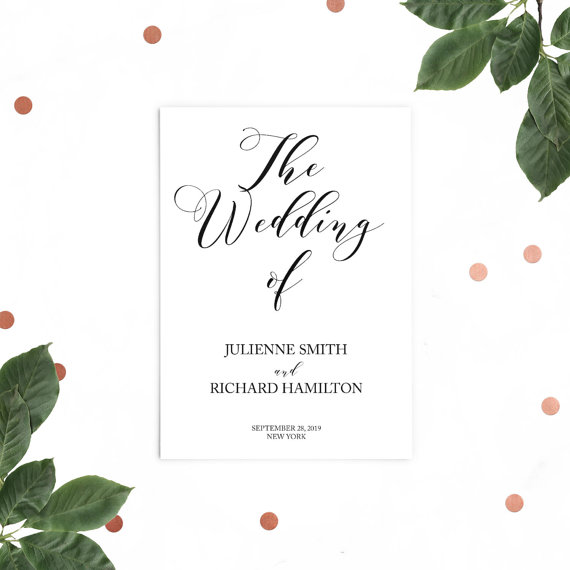 Hochzeit - Rustic Wedding Program-Printable Wedding Program-DIY Flat Wedding Program-Calligraphy Style-Ceremony Wedding Program-Ceremony Order