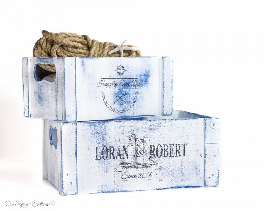 Mariage - Wedding Card Box-Beach Wedding Card Box Holder-Save the Date-Nautical Wedding-Happily Ever After-Wooden Crate-Anchor Wedding-Personalized