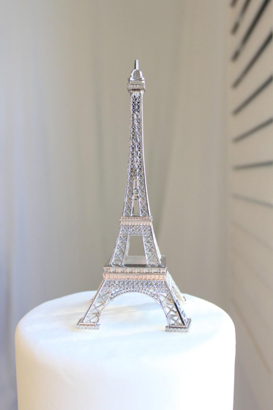 Hochzeit - 6" Silver Paris Eiffel Tower Cake Topper, Madeline, France, Centerpiece, Parisina Decoration, overthetopcaketopper