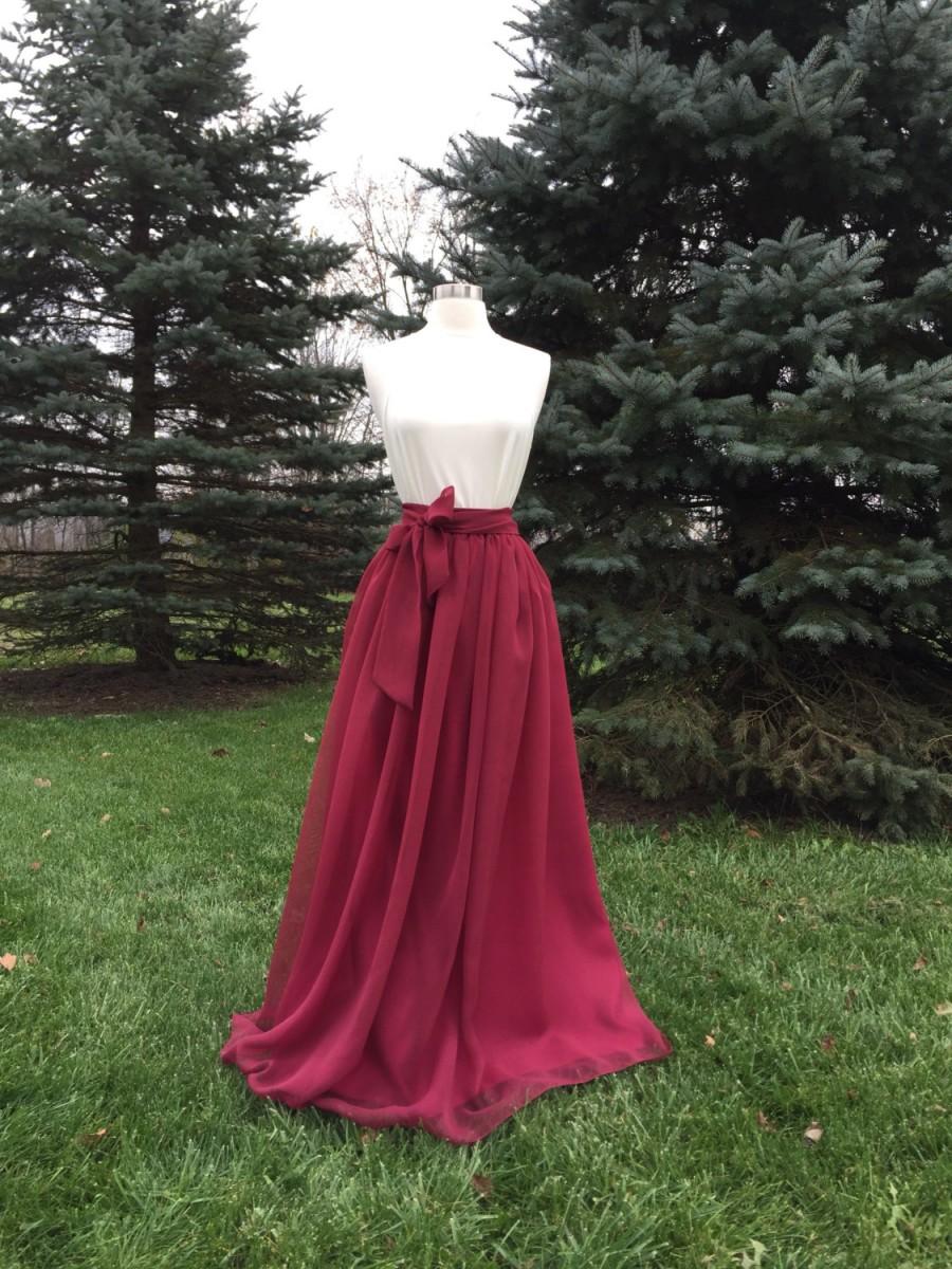 Hochzeit - Ultra burgundy Chiffon skirt, any length and color Bridesmaid skirt, floor length, tea length, knee length empire waist chiffon skirt