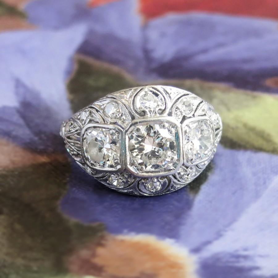 Wedding - Art Deco Vintage 1930's Old European Cut Diamond Engagement Anniversary Wedding Ring Platinum