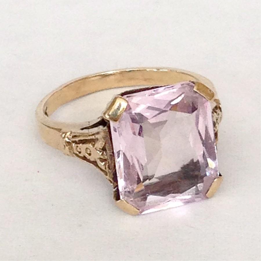 Свадьба - Art Deco Amethyst Ring Antique Large 5ct Stone 10k Gold Setting Light Pink Purple 20s Engagement Ring Big Rectangle 1920s Cushion Cut Sz 6