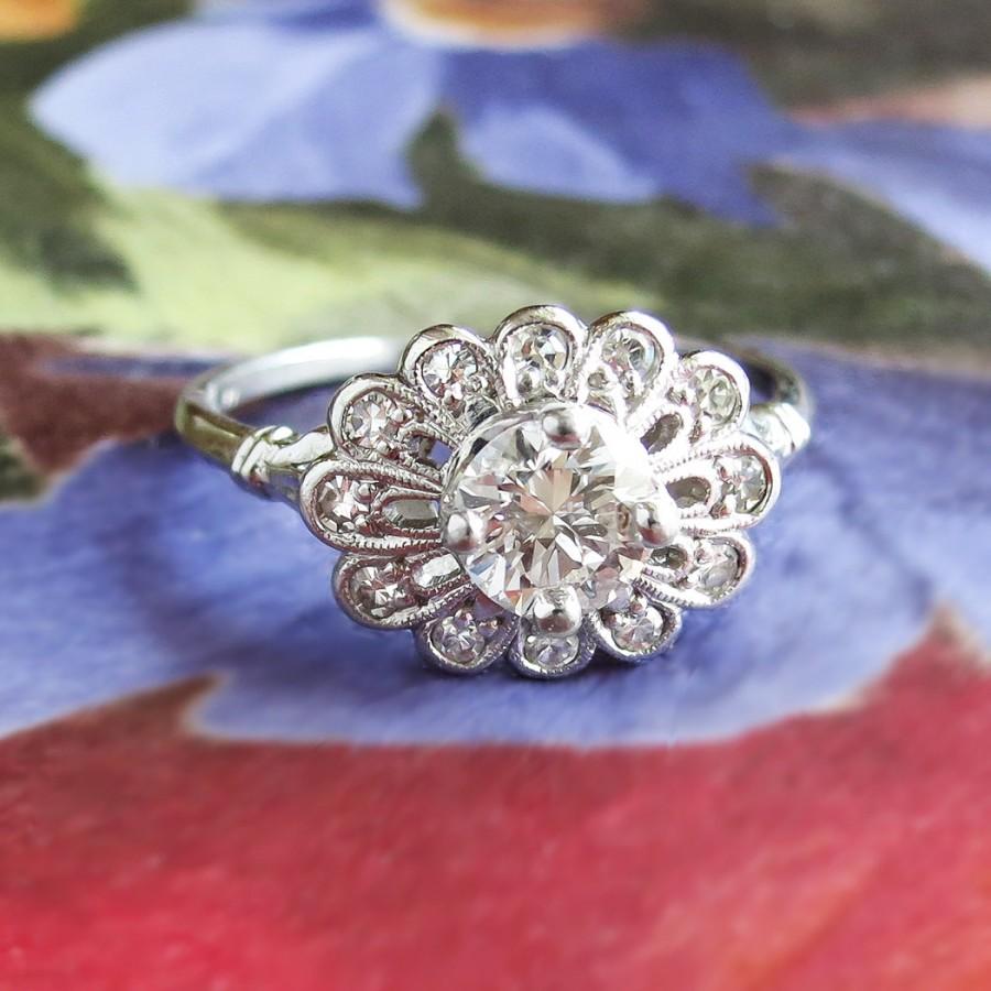Wedding - Art Deco Vintage 1930's Orange Blossom Old Transitional Cut Diamond Engagement Ring Platinum