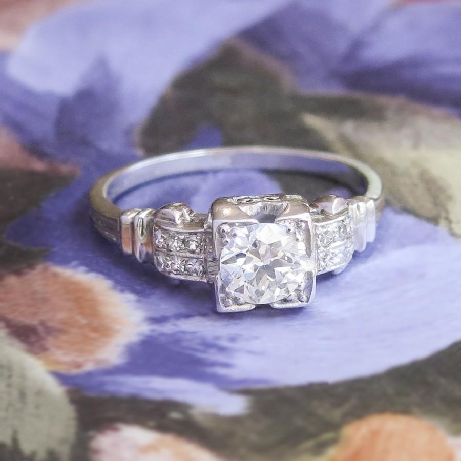 Wedding - Vintage Art Deco 1930's Old European Cut Diamond Engagement Wedding Anniversary Ring Platinum