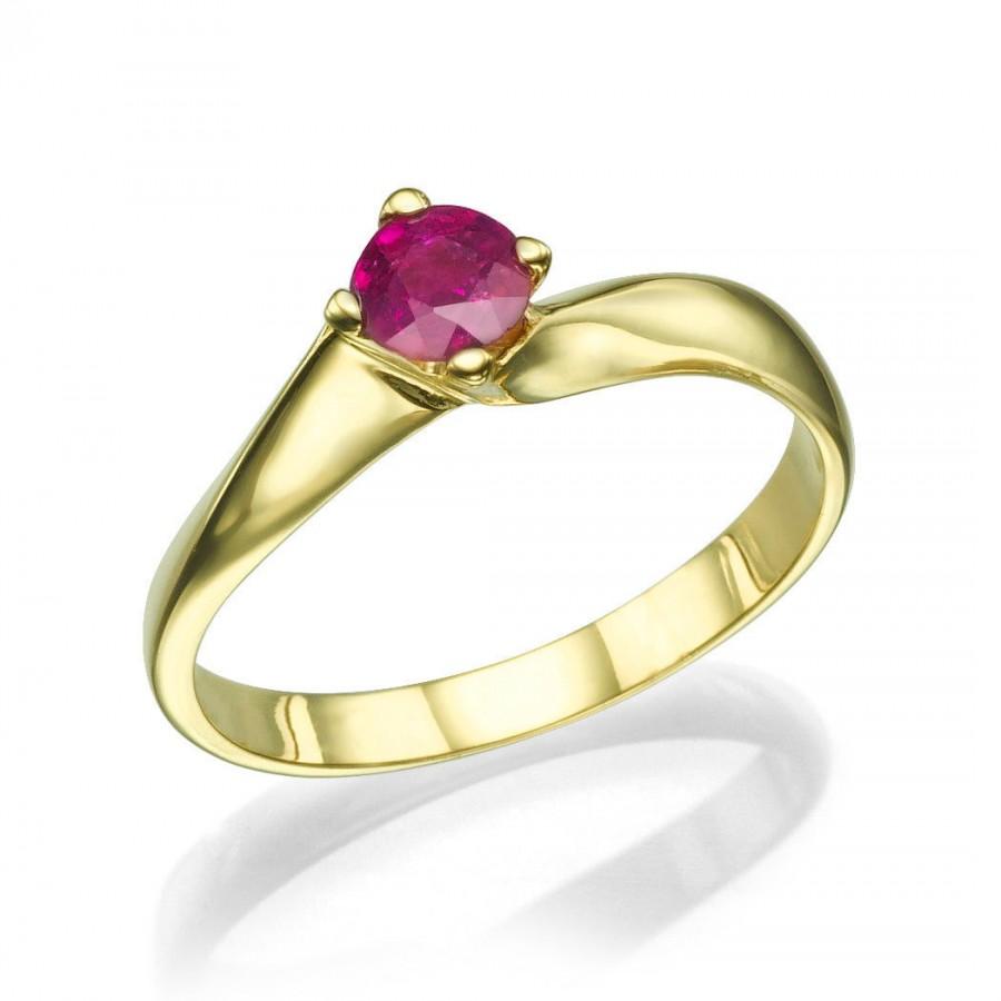 زفاف - Natural Ruby Ring, Genuine Red Ruby Solitaire Engagement Ring, Love Ring 14K Yellow Gold Size 6 Any, Ruby Birthstone Ring XMAS Gift
