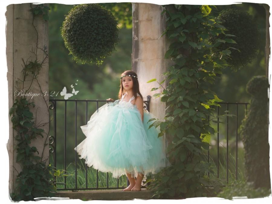 Mariage - Mint Flower Girl Dress, Mint tutu dress, Mint dress, Mint wedding, Ivory flower girl dress, Ivory tutu dress, Ivory dress, Ivory wedding