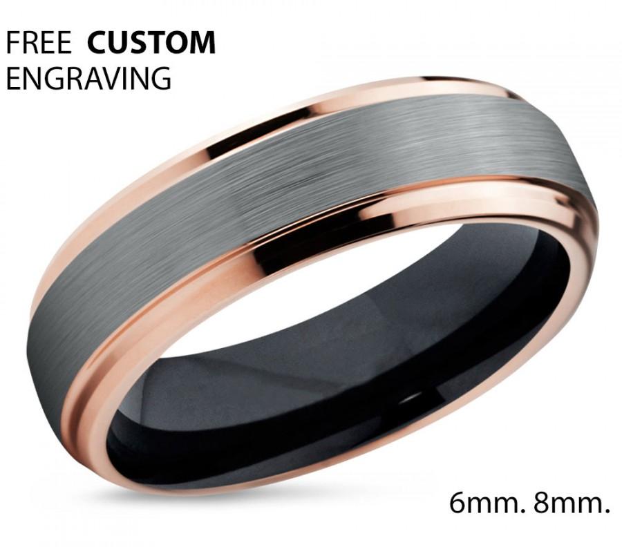 Wedding - Tungsten Wedding Band Ring Rose Gold Brushed Silver Wedding Band Ring Carbide 6mm 18K Tungsten Ring Man Male Women Anniversary Matching