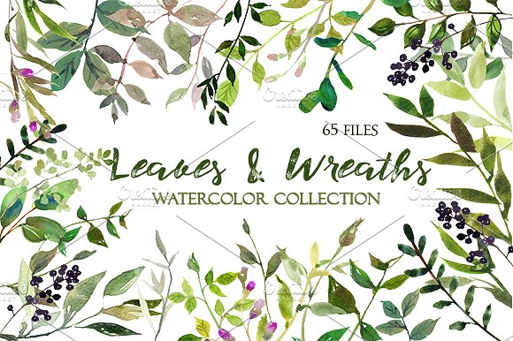Свадьба - Watercolor Leaves and Wreaths Set