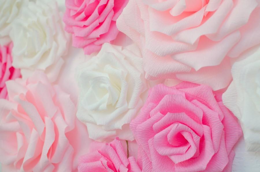 Mariage - 10 Giant Paper Flowers/Giant Paper Roses/Wedding Decoration/Arch Flowers/ Table Flower Decoration/ Pink White Roses